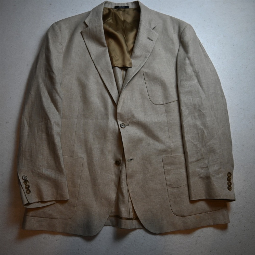 Austin Reed 46R Khaki Herringbone Linen Soft Shoulder USA Mens Blazer Sport Coat
